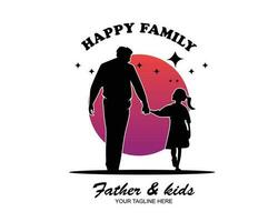 Silhouette of father and kids logo vector