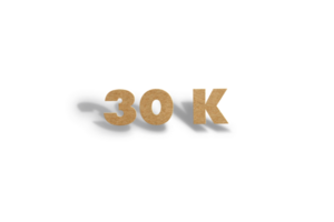 30 k subscribers celebration greeting Number with hard card board design png