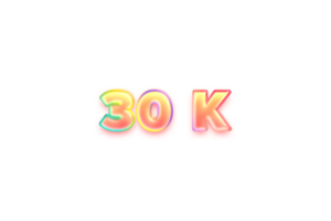 30 k subscribers celebration greeting Number with candy color design png