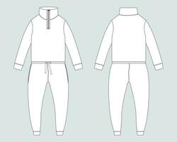 All in one bodysuit Jogger sweatpants with sweatshirt tops technical fashion flat sketch vector illustration template front and back views