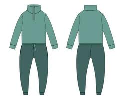 All in one bodysuit Jogger sweatpants with sweatshirt tops technical fashion flat sketch vector illustration template front and back views