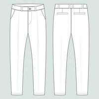 Trouser pants technical fashion flat sketch vector illustration template front and back view.