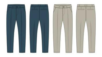pantalón pantalones técnico Moda plano bosquejo vector ilustración modelo frente y espalda vista.