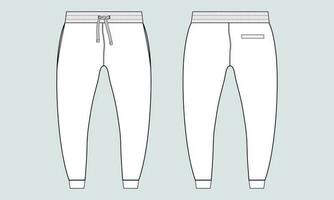 Fleece fabric Jogger Sweatpants overall technical fashion flat sketch vector illustration template front, back views.