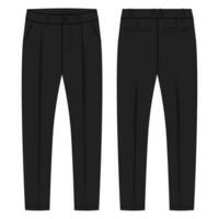 pantalón pantalones técnico Moda plano bosquejo vector ilustración negro color modelo frente y espalda vista.
