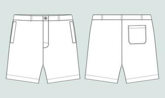 Boys Sweat Shorts vector fashion flat sketch template. Young Men Technical Drawing Fashion art Illustration.