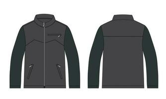 Two tone Color jacket sweatshirt technical fashion flat sketch vector illustration template front and back view. Apparel Jacket Flat drawing vector mock up Isolated on white background