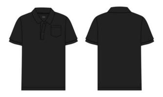 Polo Shirt Technical Fashion Flat Sketch vector illustration template front and back view isolated on white background.