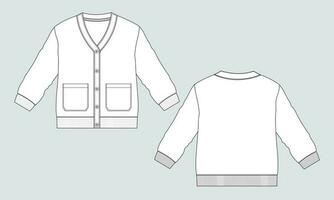 Cardigan Technical drawing fashion flat sketch vector illustration template front and back views