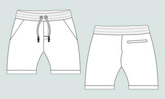 Shorts pant technical fashion flat sketch drawing vector illustration template for baby boys.