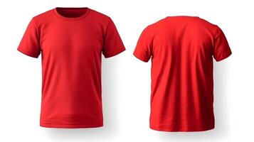 blanco rojo t camisa maqueta,cerrar arriba rojo camiseta en blanco antecedentes ,generativo ai foto