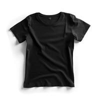 blank black t shirt mockup, close up black t-shirt on white background , photo