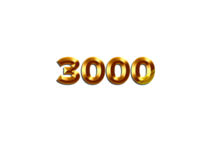 3000 suscriptores celebracion saludo número con dorado diseño png