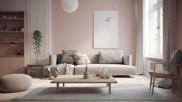 Aesthetic minimalist living room interior , photo