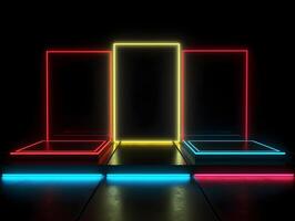 3d futuristic rectangle stage with neon effect , photo