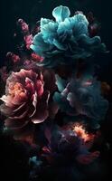 colorful floral abstract wallpaper, with black background, photo