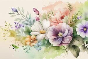 Watercolor colorful Flowers Background, . photo