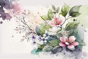 Watercolor colorful Flowers Background, . photo