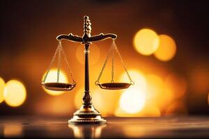 Law scale justice symbol on the blurred background. Judge justice concept. photo