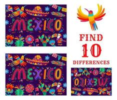 Find differences game worksheet with mexican birds vector