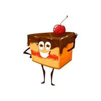 Cartoon pie, cherry and chocolate cake character vector