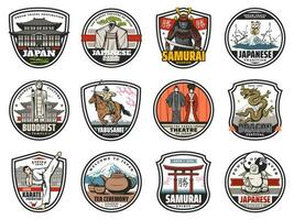 Japan culture, tradition, religion, history icons vector
