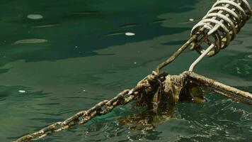 Rusty Mossy Iron Chain Detail Holding Boat video