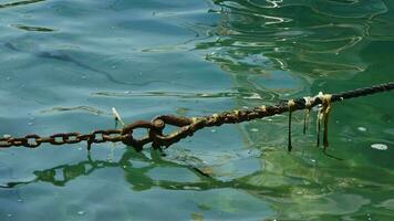 Rusty Mossy Iron Chain Detail Holding Boat video