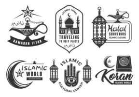 Muslim culture, Islam religion icons vector
