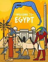 Egypt travel poster, Egyptian pyramid landmarks vector