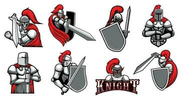 Knight warrior, helmet, shield and Medieval armor vector