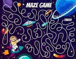 Space labyrinth maze, help astronaut find planet vector