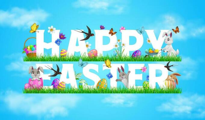 Happy easter holiday vector banner with rabbits