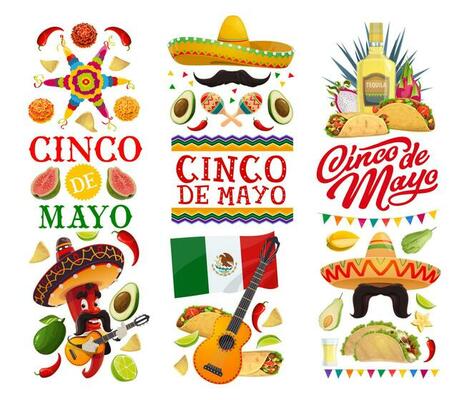 Cinco de Mayo banners with Mexican food and chilli