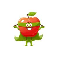 Cartoon red apple fruit superhero vector character