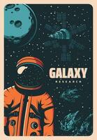 Astronaut in outer space retro poster, astronomy vector