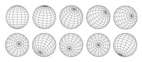 3d globe grid, planet sphere and ball wireframe vector