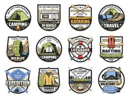 Camping, travel and tourism sport equipment vector
