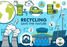 Recycling and green energy, save the nature vector
