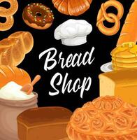 Bread shop wheat pastries, baguette and croissant vector