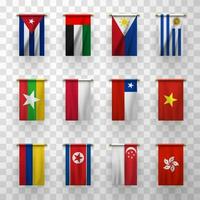 Realistic flags countries symbolic 3d icons set vector