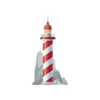 Old sea lighthouse building on rock vector icon