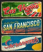 Las Vegas, San Francisco and Sacramento tin signs vector