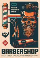 Barbershop, beard shave and haircut salon poster vector
