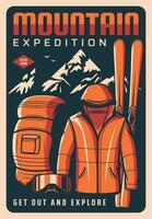 Mountain expedition retro poster, rock climbing vector