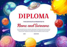 Kids diploma galaxy planets, vector certificate