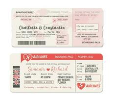 Airline wedding invitation boarding pass vector