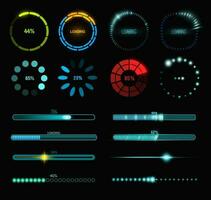 Loading process and status bar icons HUD interface vector