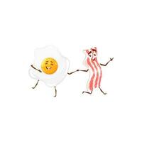 Cartoon funny egg and bacon dancing characters vector