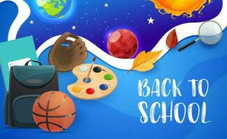 Back to school, education items and planets vector